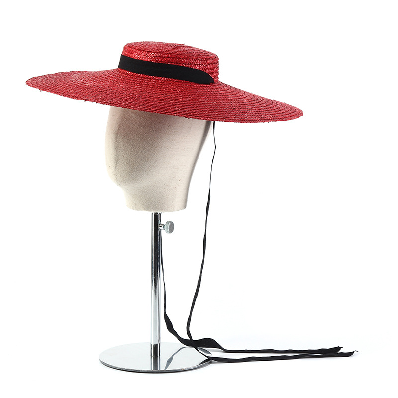 幅15cmの麦わら帽子,女性用フラットトップ,リボン付きビー - Bucket Hat Straw のレビューと価格
