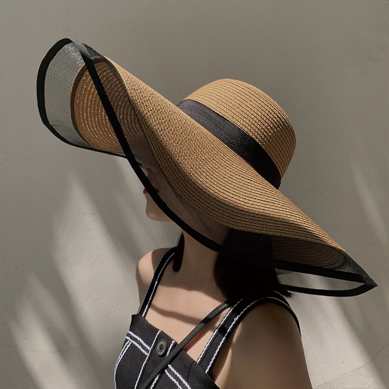 女性の日よけ帽,大きな波型のビーチハット,バイザーバイザー付 - Bucket Hat Straw のレビューと価格