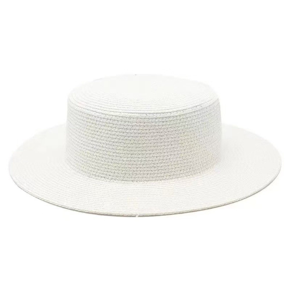 おしゃれなつば広麦わら帽子 手編み麦わらフラットトップ日よけ - Bucket Hat Straw のレビューと価格
